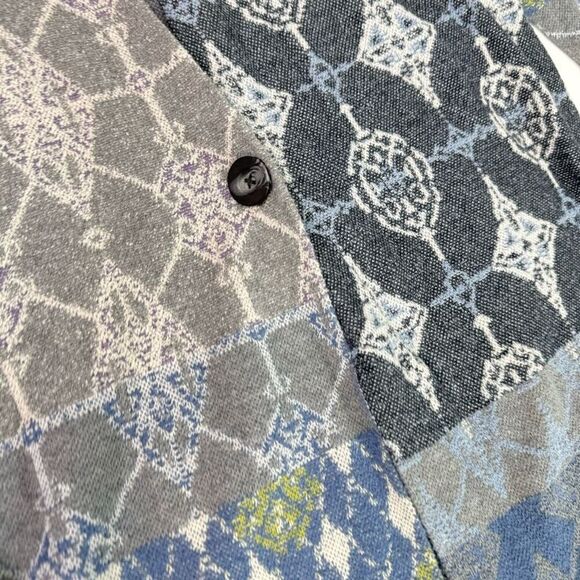 J. Jill Sweater Women Large Blue Abstract Button Front Cardigan Artsy Patchwork - Picture 2 of 9